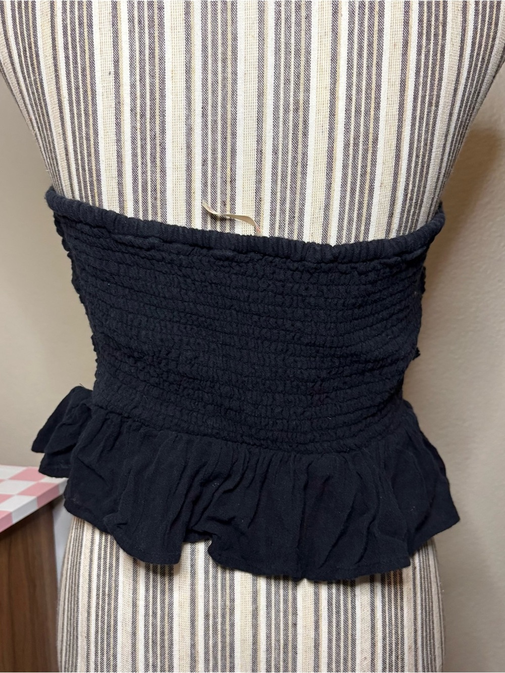 Free people cotton Black Strapless Ruching Peplum Top casual luxury preppy small - Picture 4 of 6